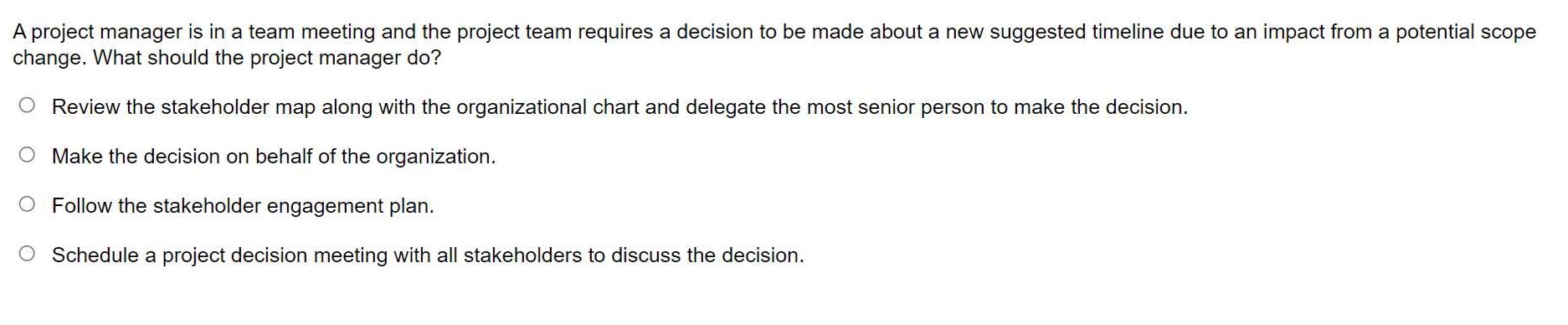 Solved A project manager is in a team meeting and the | Chegg.com