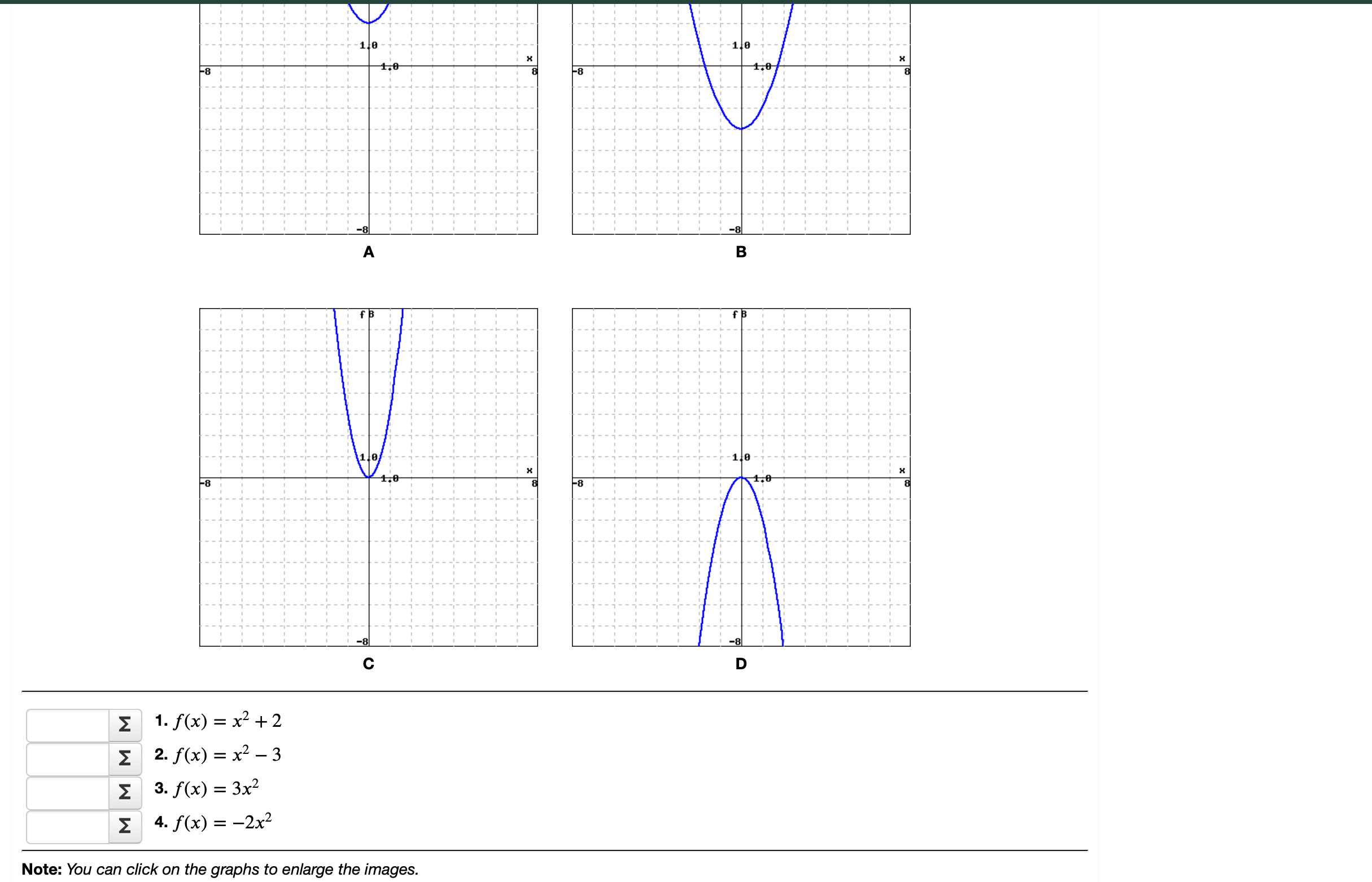 Solved Σ 1. f(x)=x2+2f(x)=x2-3f(x)=3x2f(x)=-2x2Note: You can | Chegg.com