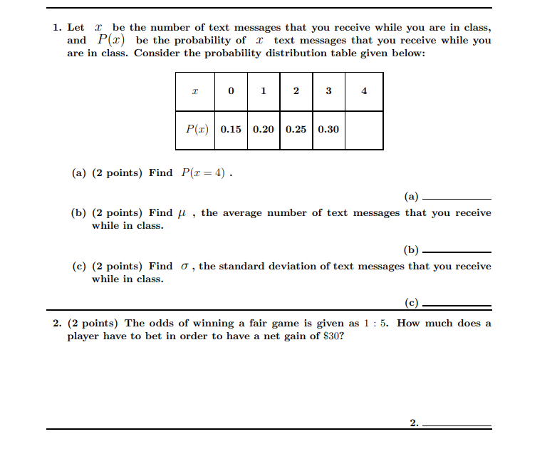 Solved 1. Letr be the number of text messages that you | Chegg.com