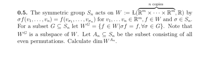 Solved U N Copies 0 5 The Symmetric Group Sn Acts On W Chegg Com