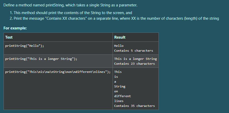 Solved Define a method named printString, which takes a | Chegg.com