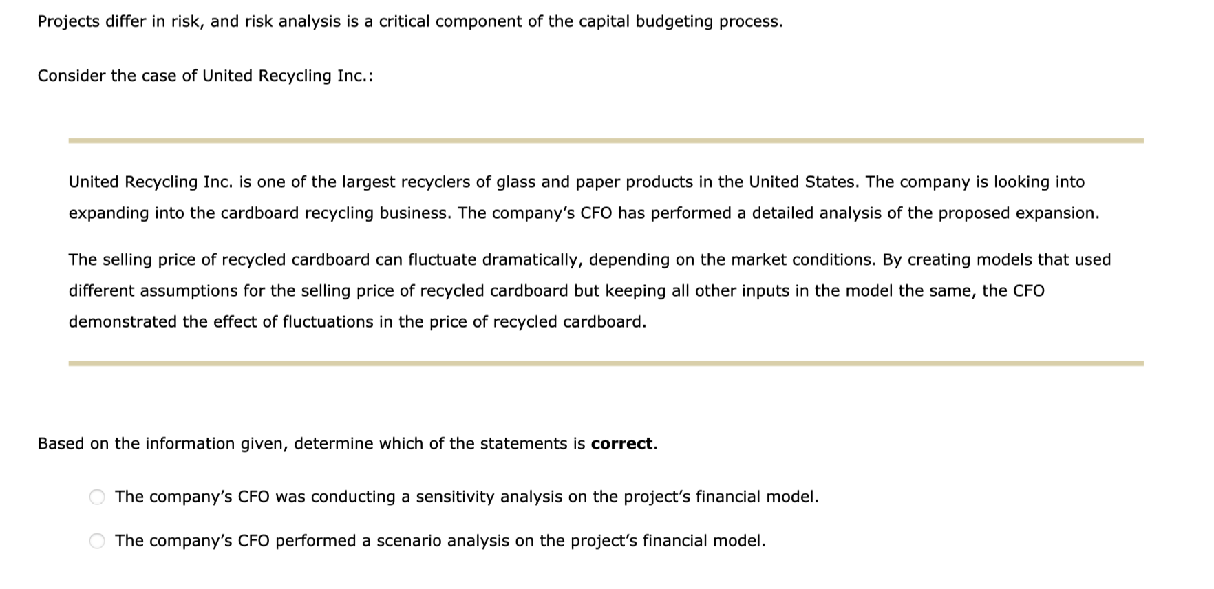 Solved Projects differ in risk, and risk analysis is a | Chegg.com