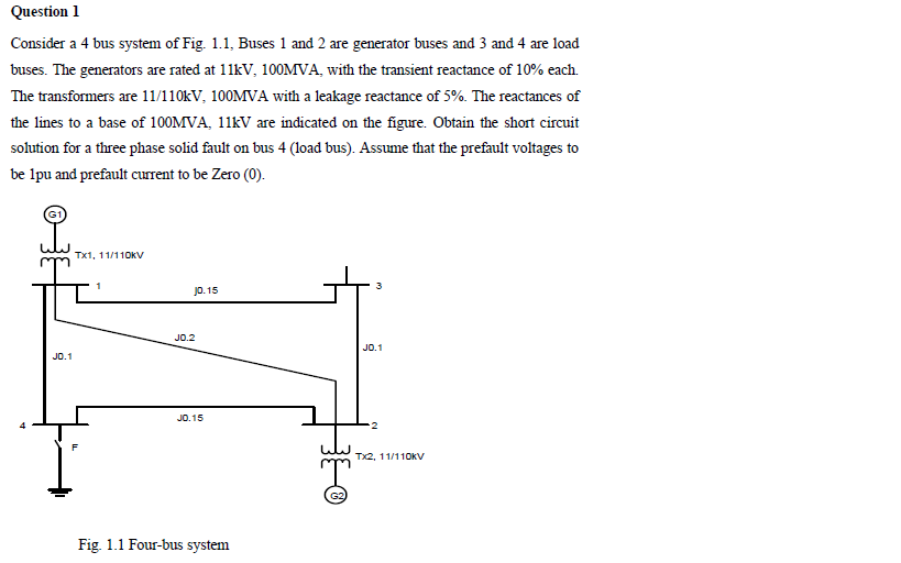 Solved Question 1 Consider a 4 bus system of Fig. 1.1, Buses | Chegg.com
