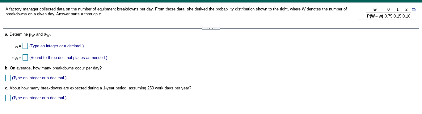 Solved w Ó A factory manager collected data on the number of | Chegg.com