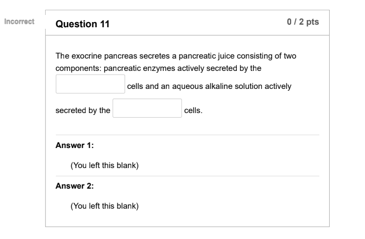 Solved Incorrect Question 11 012 Pts The Exocrine Pancreas Chegg Com