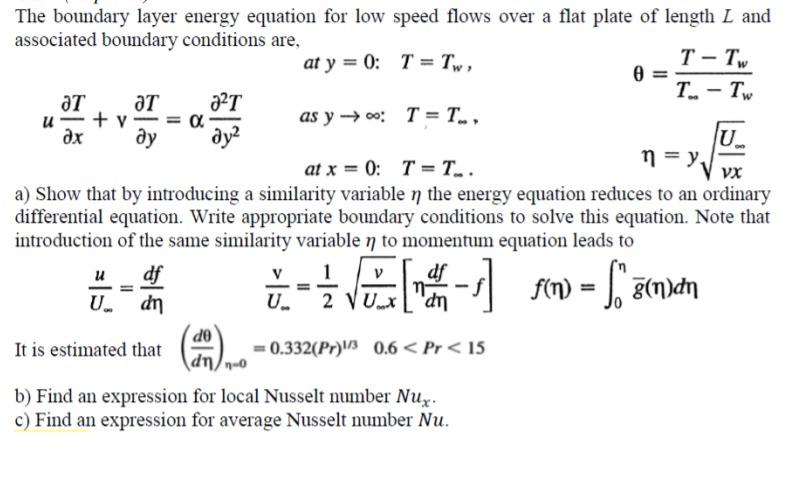 Solved The boundary layer energy equation for low speed | Chegg.com