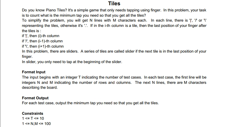 Solved C Programming Language Problem Title: Tiles Main | Chegg.com