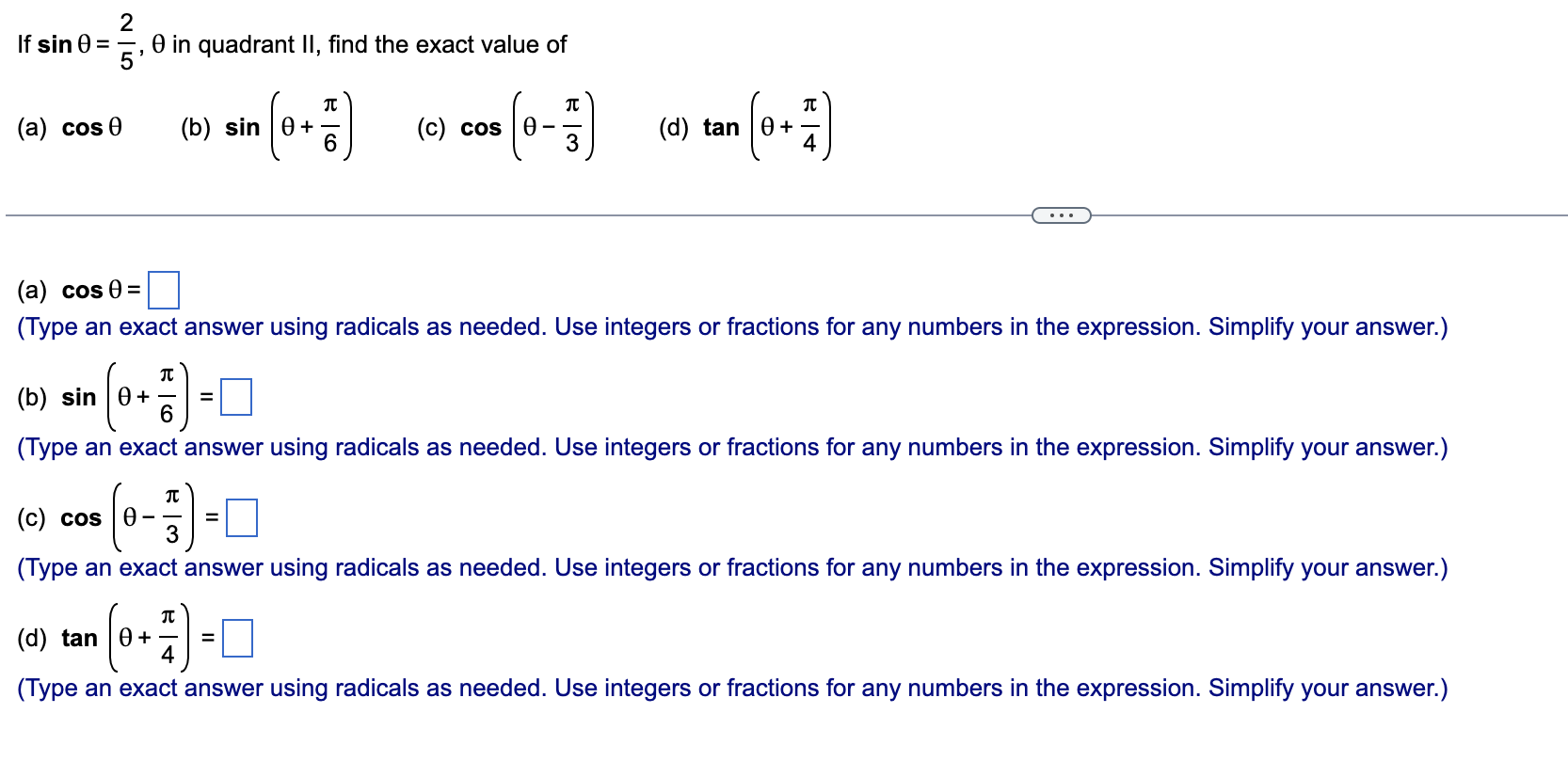 Solved If Sinθ=52,θ In Quadrant II, Find The Exact Value Of | Chegg.com