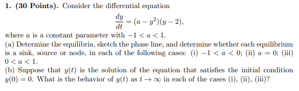 Solved 1. (30 Points). Consider the differential equation dy | Chegg.com