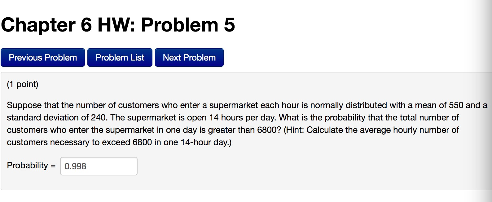 Solved Chapter 6 HW: Problem 5 Previous Problem Problem List | Chegg.com