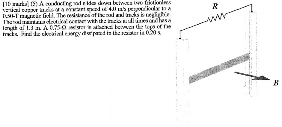 Solved [10 marks] (5) A conducting rod slides down between | Chegg.com