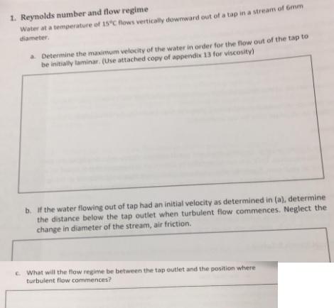 Solved 1- Reynolds number and flow regime water at a | Chegg.com