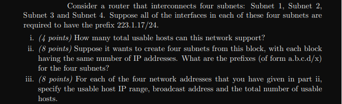 Solved Consider a router that interconnects four subnets: | Chegg.com