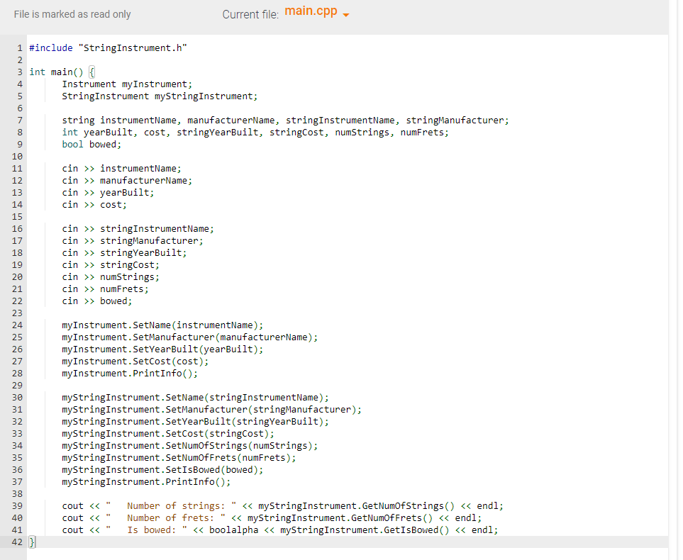 Solved 9.15 LAB: Instrument information Given main () and | Chegg.com