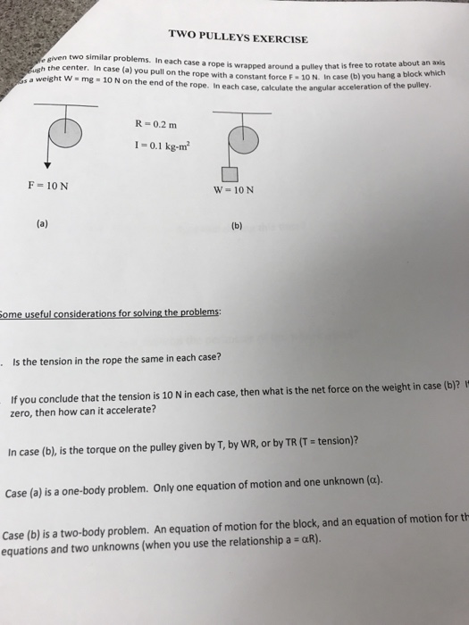 Solved TWO PULLEYS EXERCISE siven two similar problems. In | Chegg.com