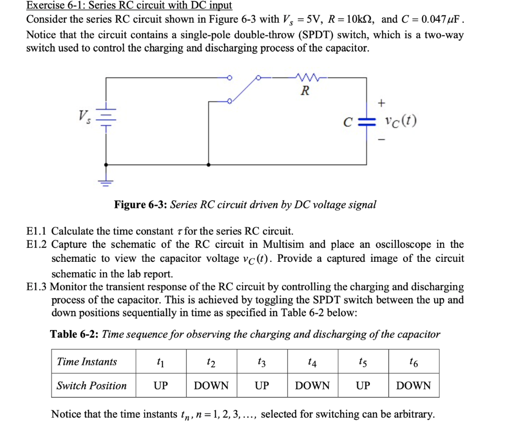 Solved Exercise 6-1: Series RC circuit with DC input | Chegg.com