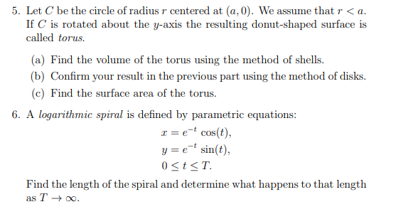 Solved 5. Let C be the circle of radius r centered at (a,0). | Chegg.com