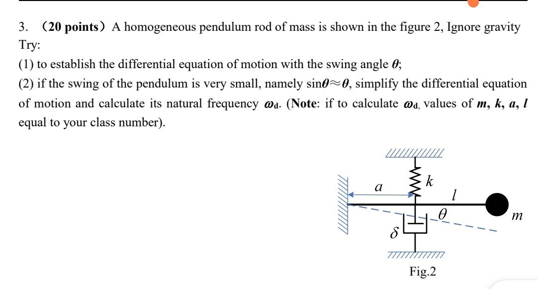 Solved 3. (20 points) A homogeneous pendulum rod of mass is | Chegg.com