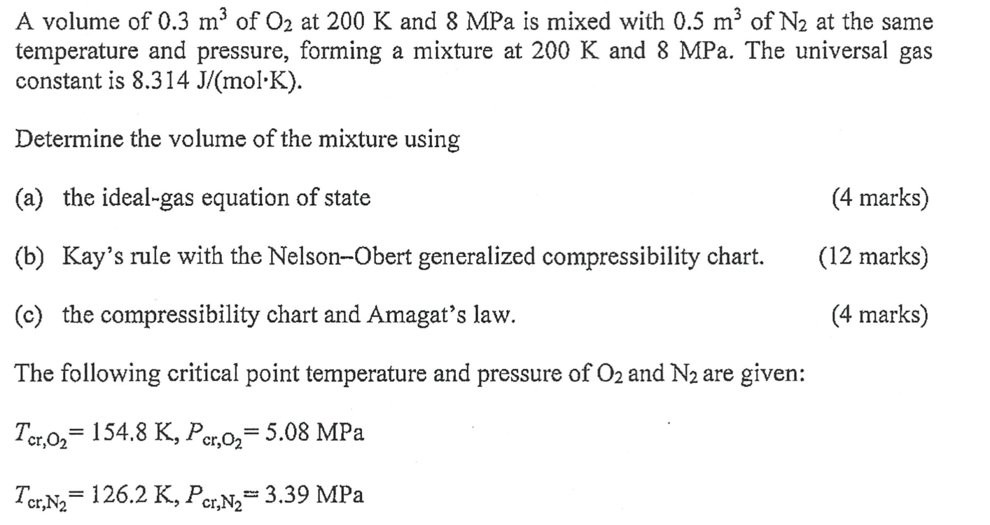 Solved A volume of 0.3 m3 of O2 at 200 K and 8MPa is mixed | Chegg.com