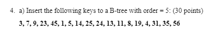 Solved 4. A) Insert The Following Keys To A B-tree With 