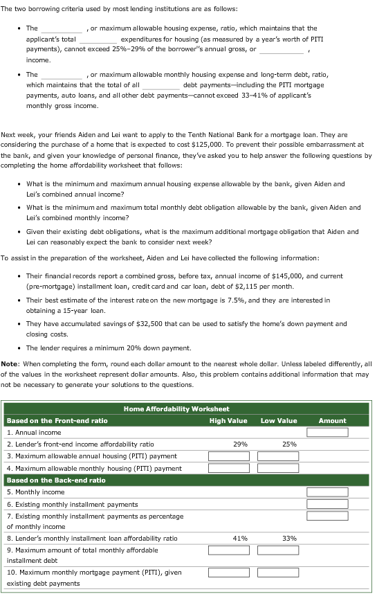 The two borrowing criteria used by most lending