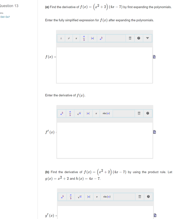 Solved Question 13 (a) Find the derivative of | Chegg.com