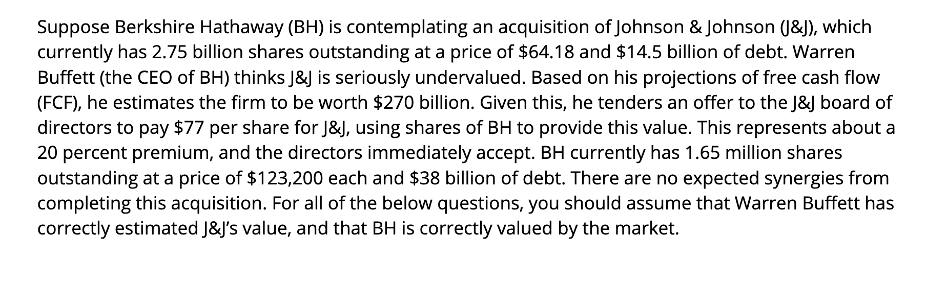 Solved Suppose Berkshire Hathaway (BH) Is Contemplating An | Chegg.com