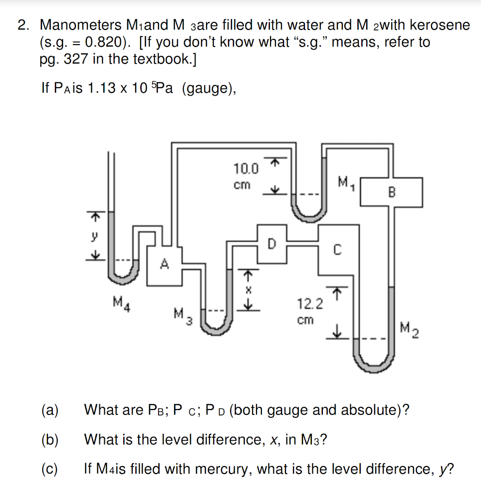 Solved 2. Manometers M1 and M3 are filled with water and M2