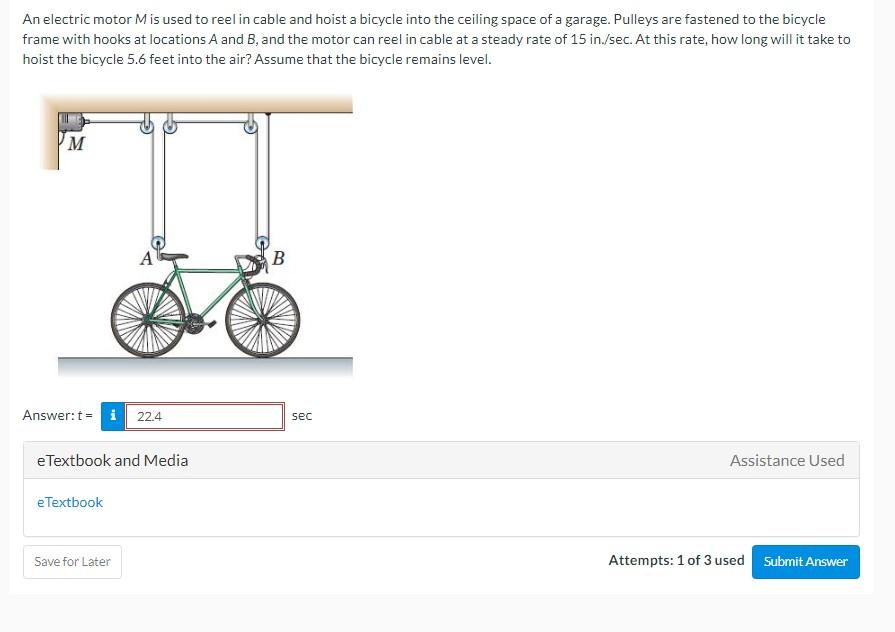Solved An electric motor M is used to reel in cable and
