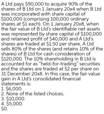 Solved A Ltd Pays $90,000 To Acquire 90% Of The Shares Of B | Chegg.com