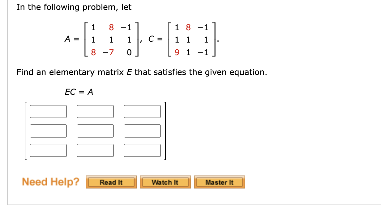 Solved In The Following Problem, Let 1 8 -1 1 8 -1 1 1 1 A = | Chegg.com