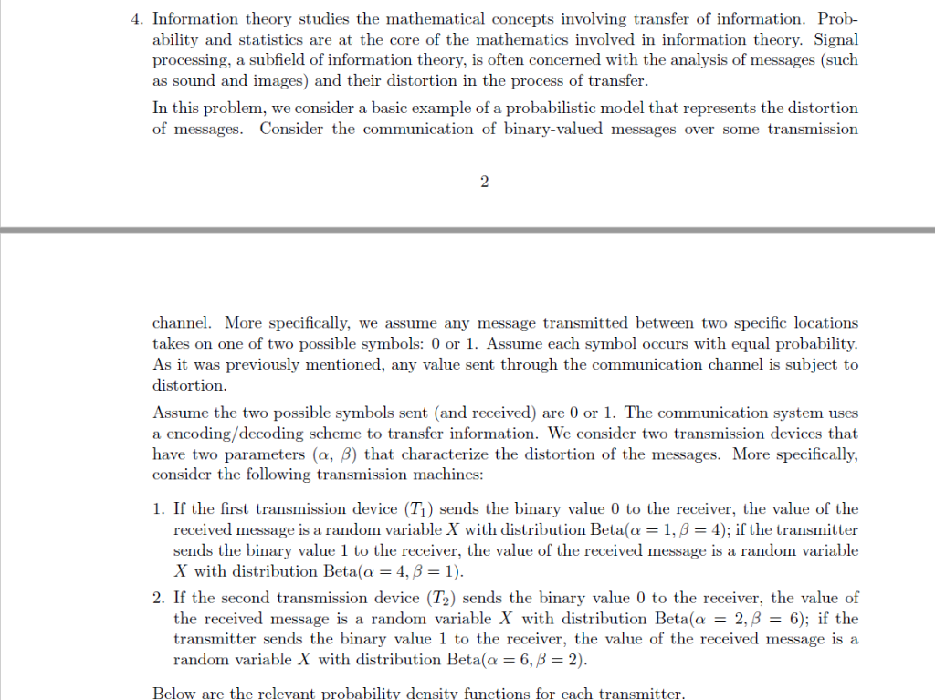 4. Information theory studies the mathematical | Chegg.com