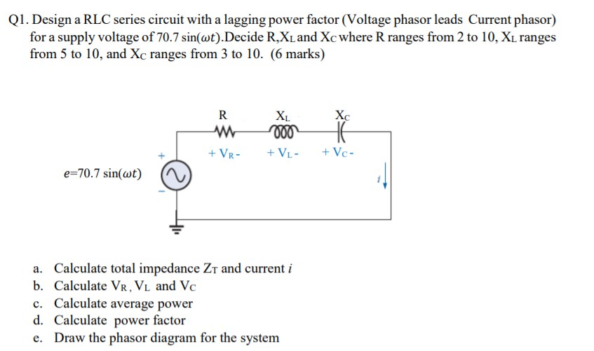 Solved Q1. Design a RLC series circuit with a lagging power | Chegg.com