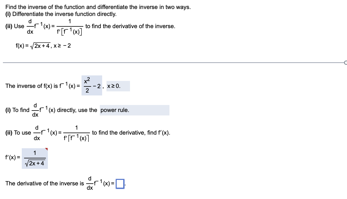 Solved Find the inverse of the function and differentiate | Chegg.com