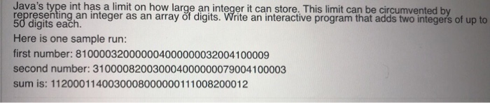 Solved Java's type int has a limit on how large an integer | Chegg.com