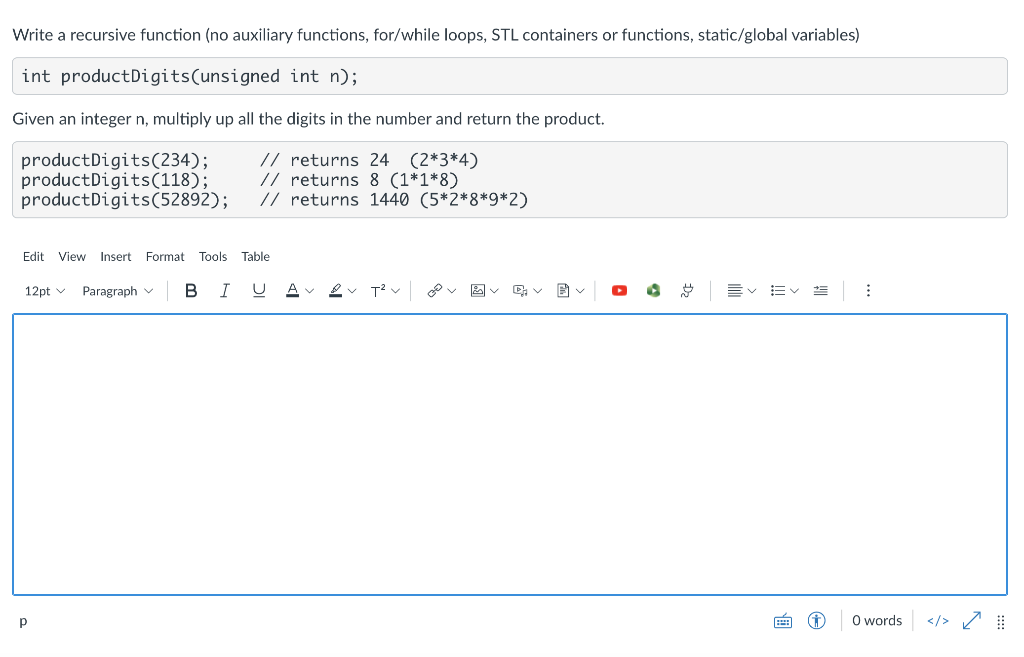 Solved Write a recursive function (no auxiliary functions, | Chegg.com
