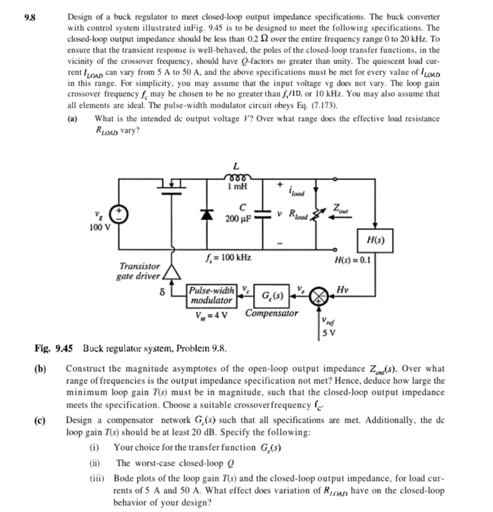 Solved 9.8 Design of a buck regulator to meet closed-loop | Chegg.com