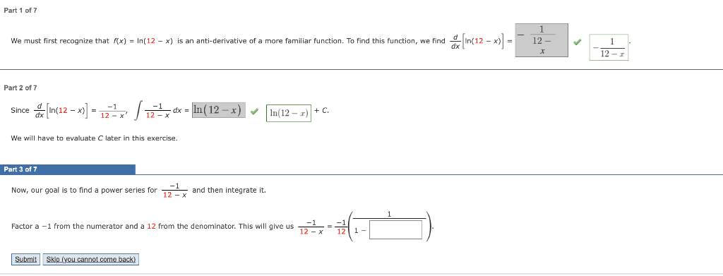 Solved Part 1 of 7 We must first recognize that f(x) = In(12 | Chegg.com
