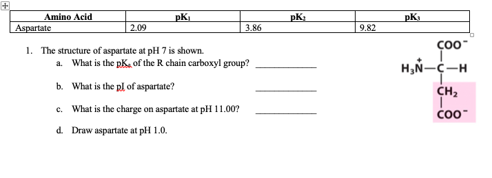 Solved Pk Nk Nk Amino Acid Aspartate 2 09 3 86 9 C Chegg Com