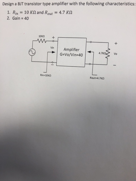 Solved Design a BJT transistor type amplifier with the | Chegg.com