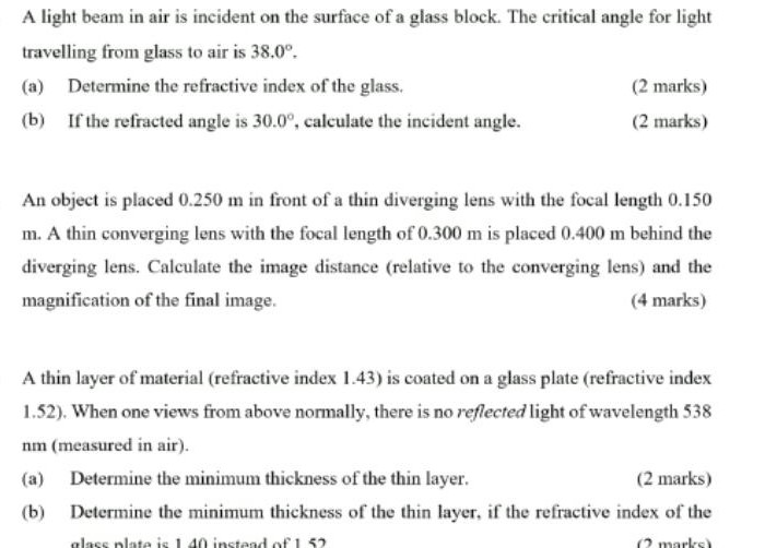 Solved A light beam in air is incident on the surface of a | Chegg.com