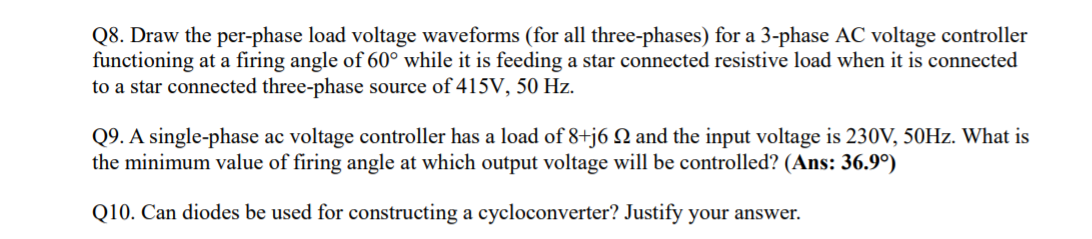 Solved Q8. Draw the per-phase load voltage waveforms (for | Chegg.com