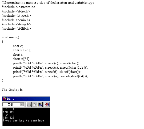 Solved //Determine the memory size of declaration and | Chegg.com