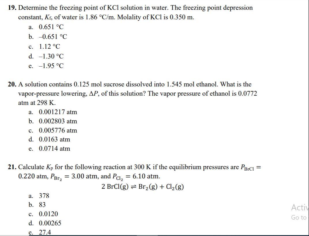 Solved 19. Determine the freezing point of KCl solution in | Chegg.com