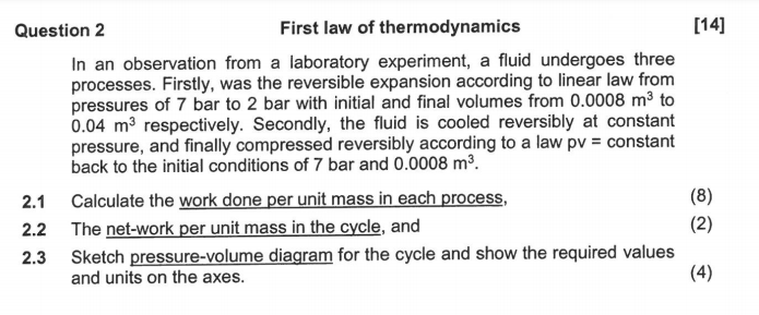 Solved [14] Question 2 First Law Of Thermodynamics In An | Chegg.com