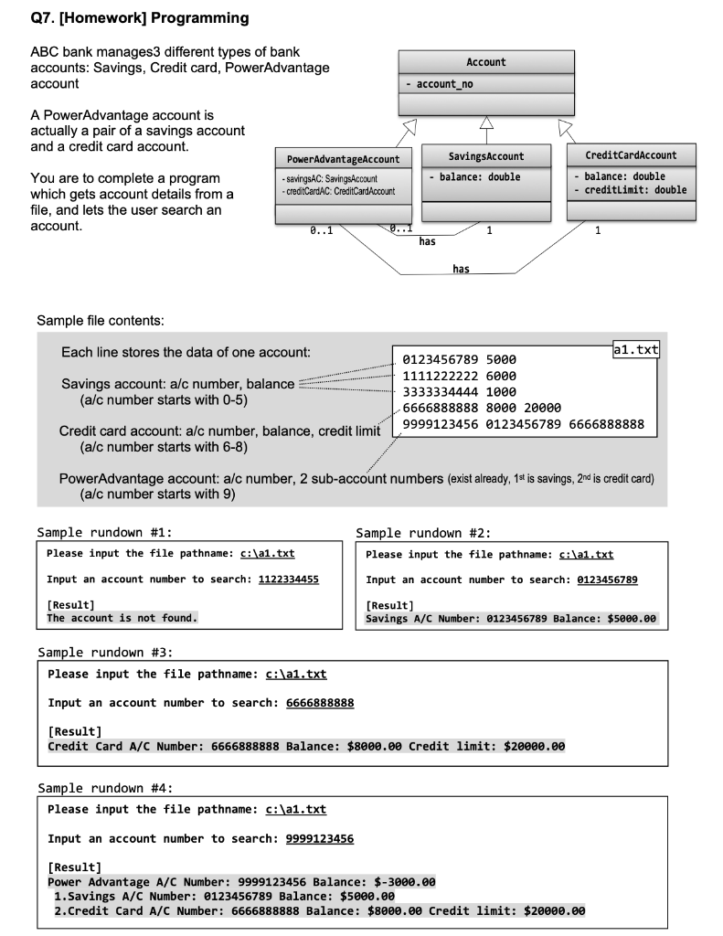 Solved Q7. [Homework] Programming Account ABC bank manages3 | Chegg.com