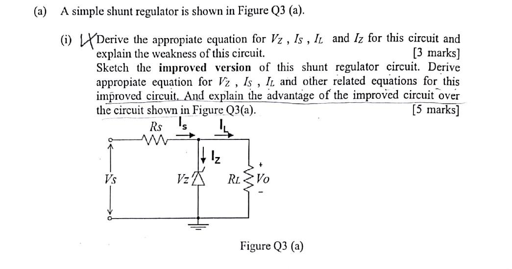 Solved 1) A simple shunt regulator is shown in Figure Q3 | Chegg.com