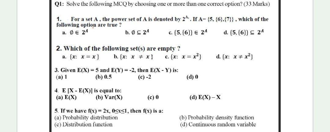 Solved Q1 Solve The Following Mcq By Choosing One Or Mor Chegg Com