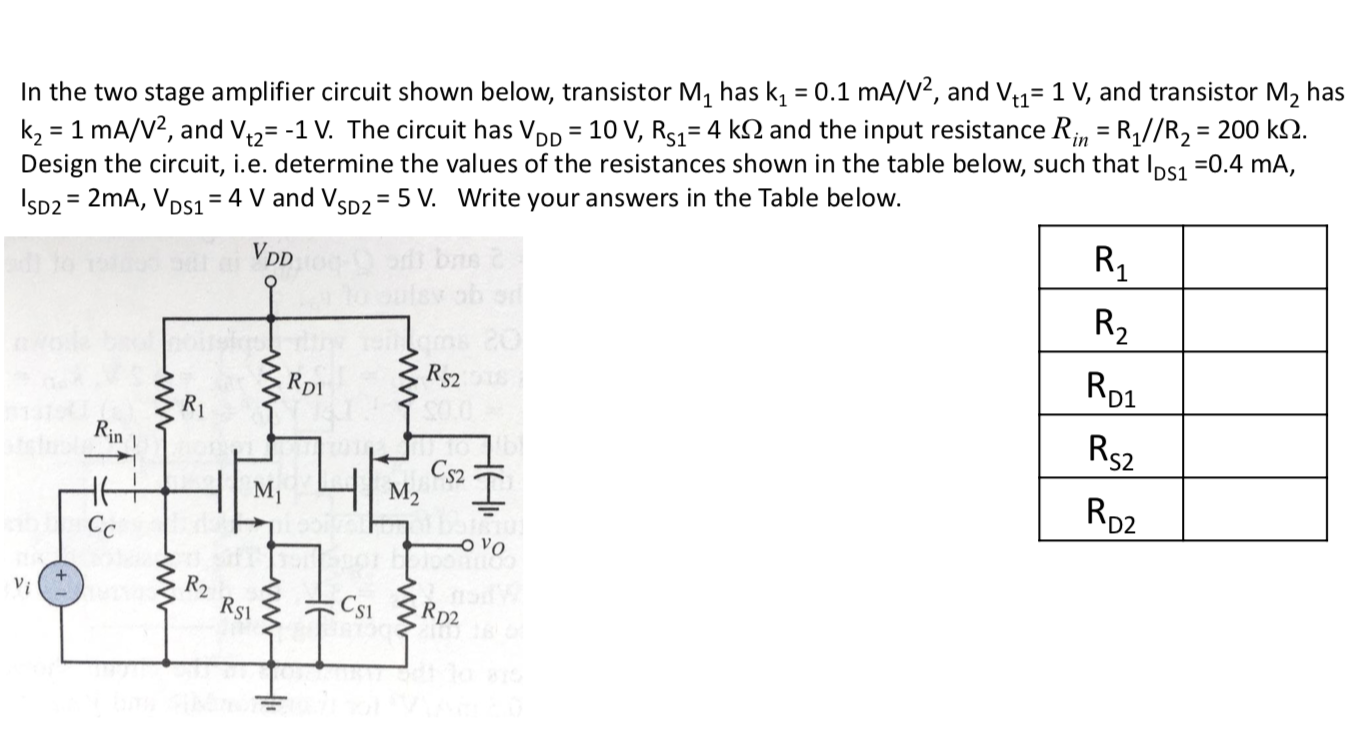 Solved In the two stage amplifier circuit shown below, | Chegg.com