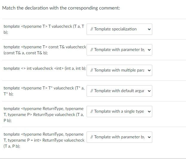 Solved Match The Declaration With The Corresponding Comment: | Chegg.com